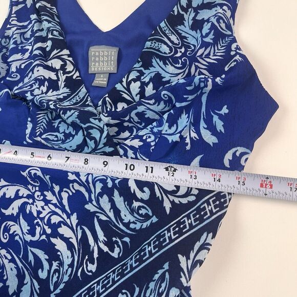 Rabbit Y2K Babydoll Asymetrical Midi Dress Sz 6 Teal Coastal Fairy Cottagecore - Picture 8 of 13